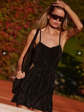 ALO Yoga Black Pleated Mini Dress with Thin Straps
